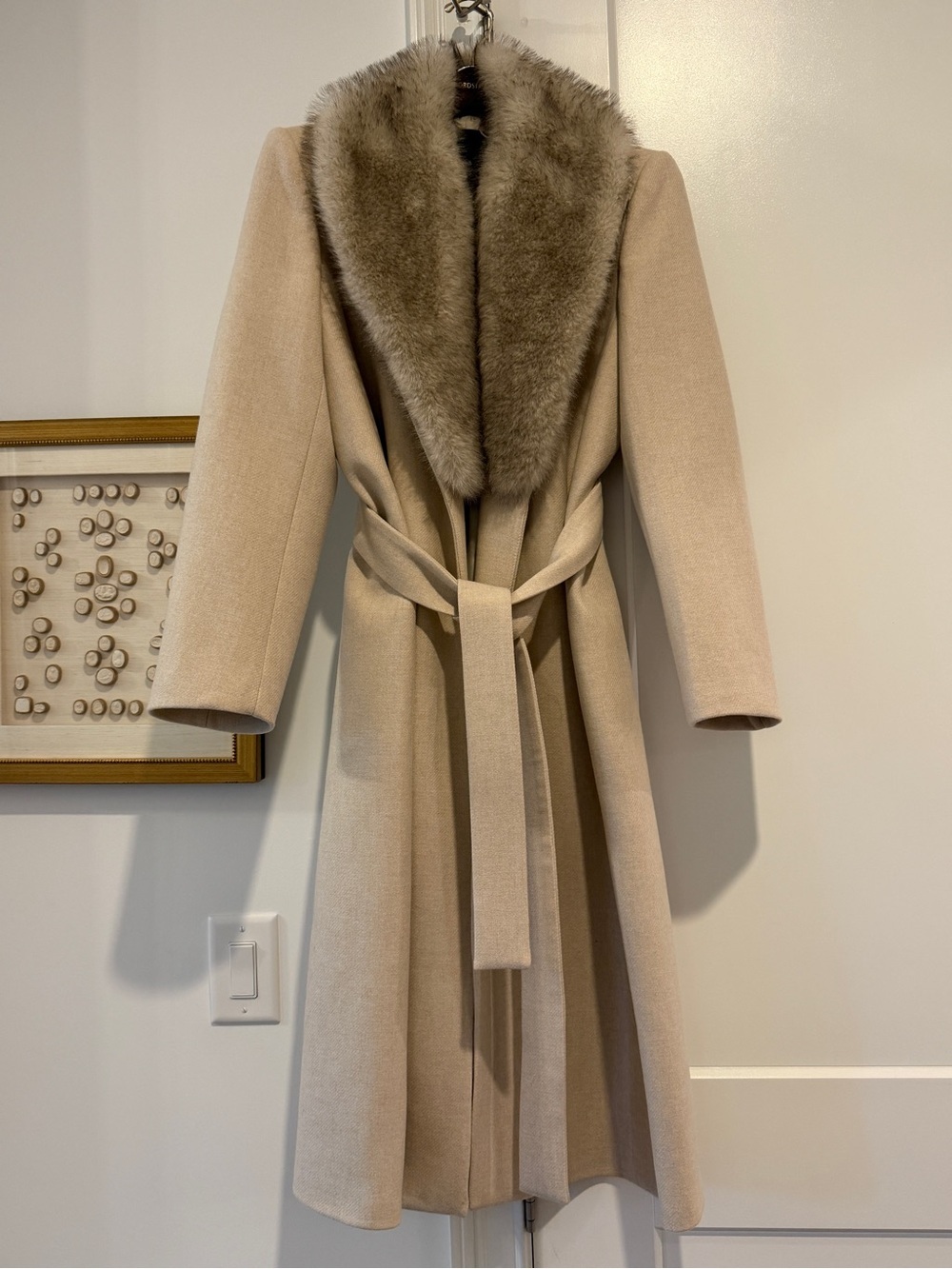 MANGO Manteco Wool Coat Faux Fur Collar Cream Size L NWT